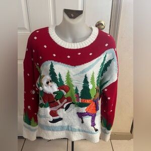 Large Jolly brand long sleeve snowball fight ugly Christmas sweater.  In EUC!